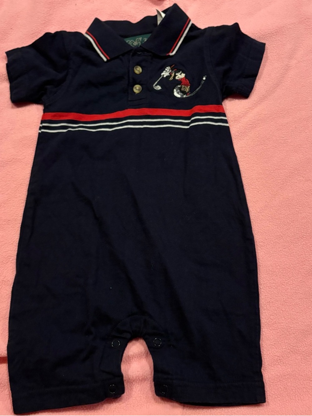VTG Disney Kids Golf Mickey Mouse Striped Polo Shirt 6-12 Months Blue